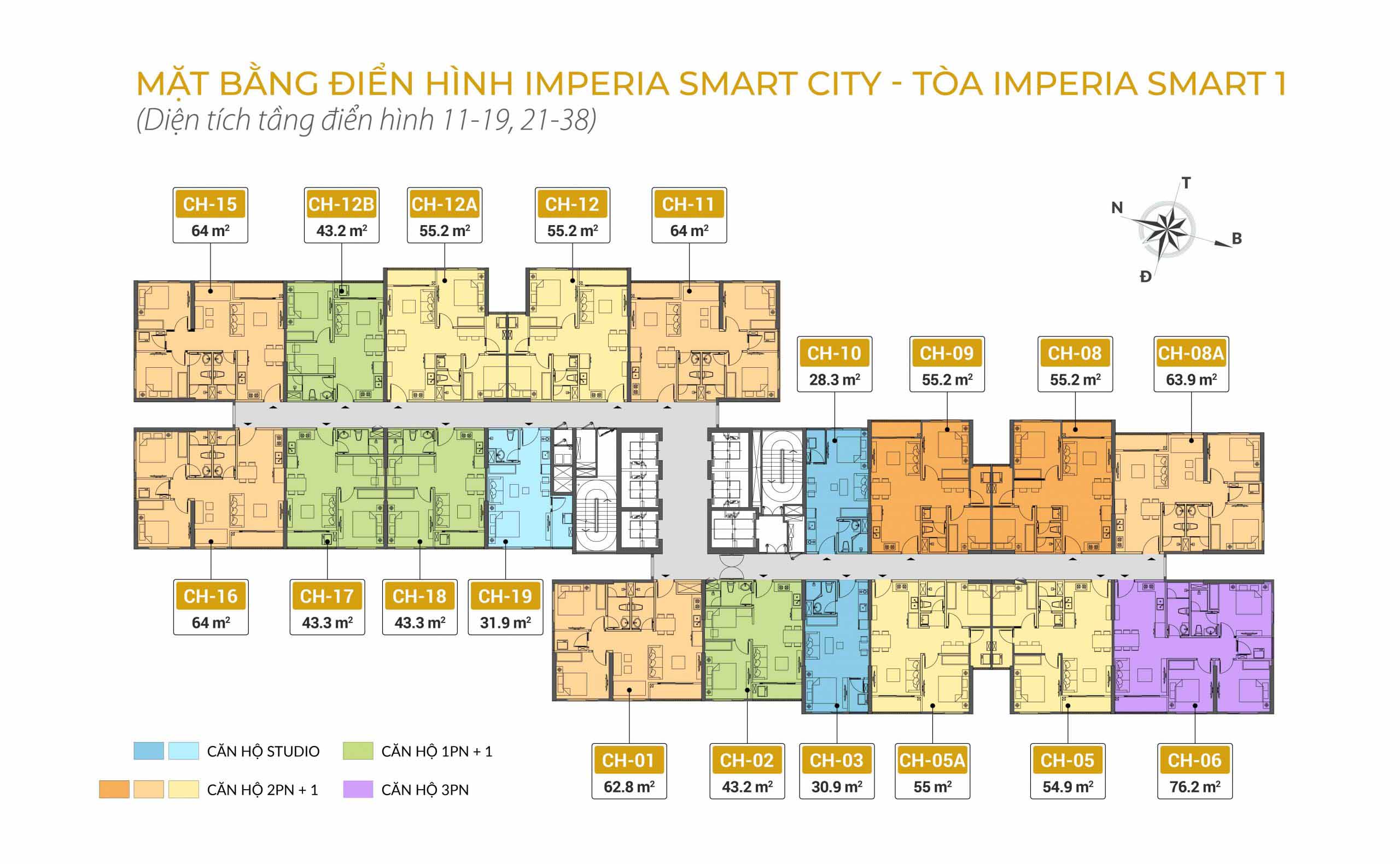 Mặt bằng các tầng chung cư Imperia Smart City tòa Smart 1